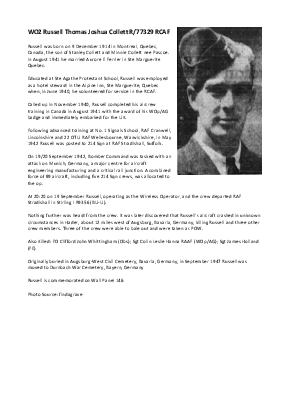 A preview of a PDF biography for Collett, Russell Thomas Joshua